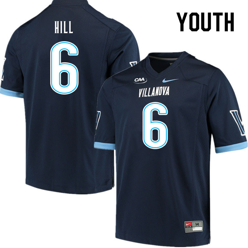 Youth #6 Nate Hill Villanova Wildcats College Football Jerseys Stitched Sale-Navy